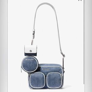 Michael Kors Blue and White Denim Crossbody with Pouch Set